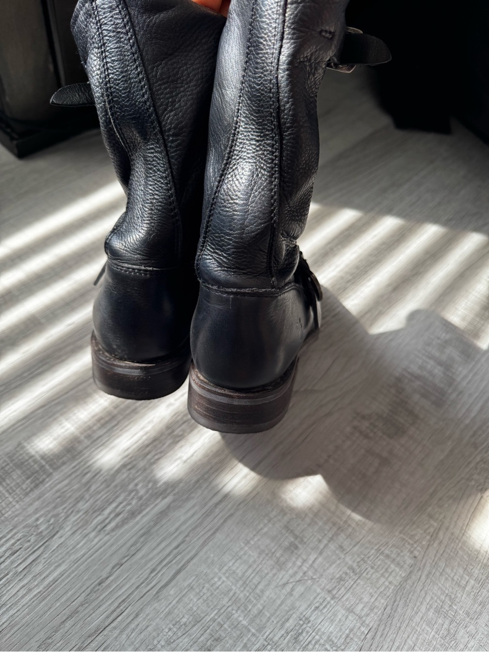 Frye Black Leather Buckle Engineer Boots - Picture 7 of 12